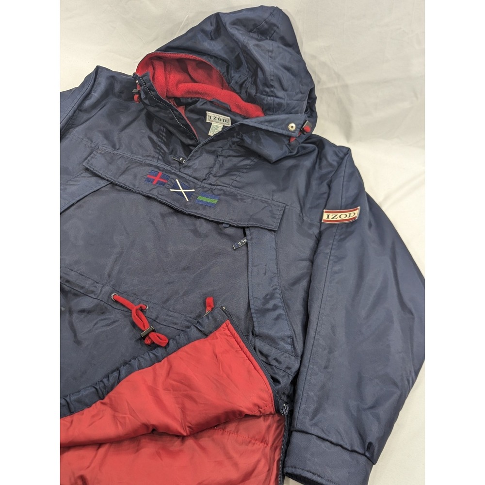 Vtg IZOD‎ LACOSTE Heavy Nylon Insulated Anorak Pullover Navy Blue Thick Medium